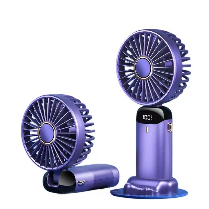 Ultra hordozható ventilátor, 3 az 1-ben, kézi, asztali, nyakba akasztható ventilátor, 5 sebesség, összecsukható, LCD képernyővel, kék