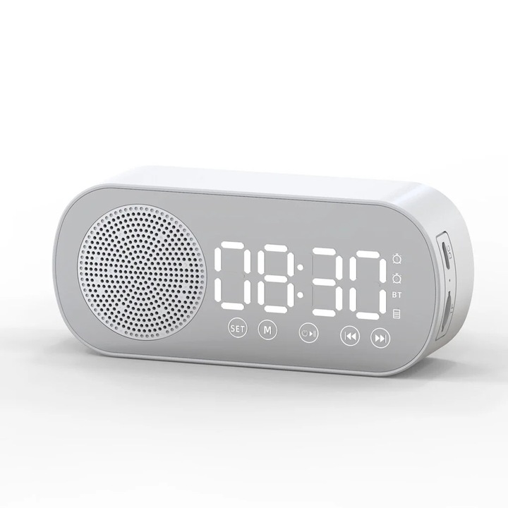 Digitális ébresztőóra Bluetooth 5.0 hangszóróval, rádió funkcióval, fekete, 116x51x33mm, szett