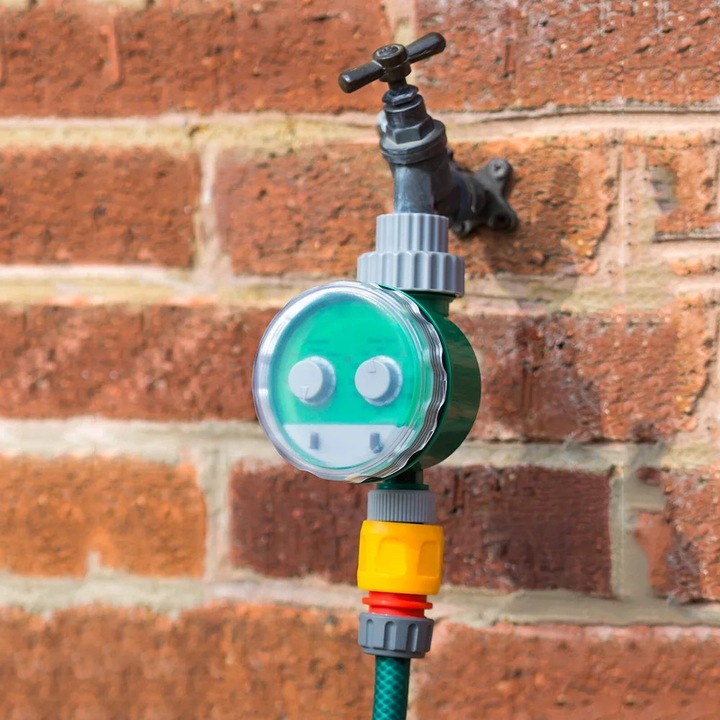 Programator stropire automat, 24h, sistem de irigare pentru gradina, accesorii complete, dimensiuni mici, verde