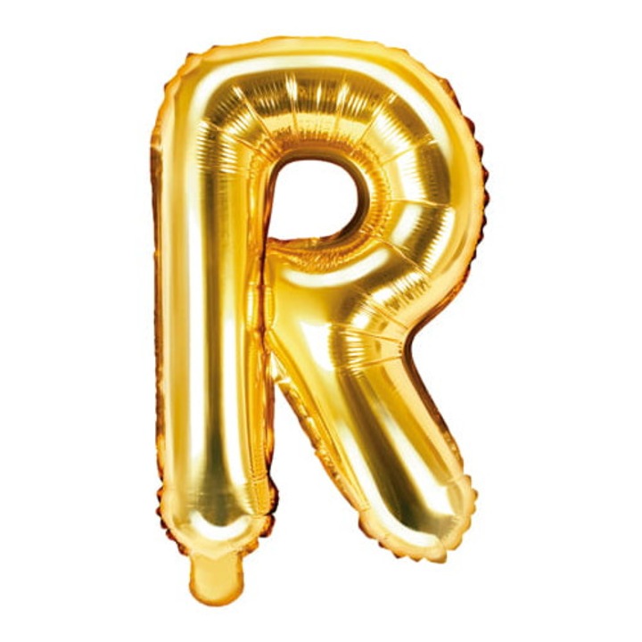 Fólia lufi R betűvel, PartyDeco, zloty, 35 cm