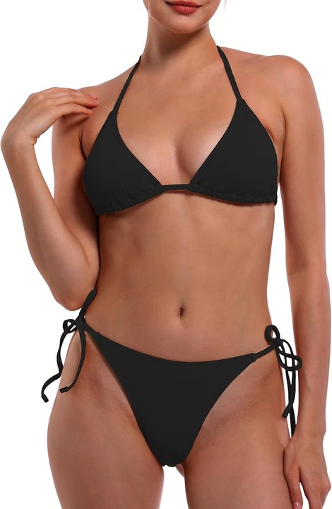 Дамски бански костюм от две части, черен, размер L