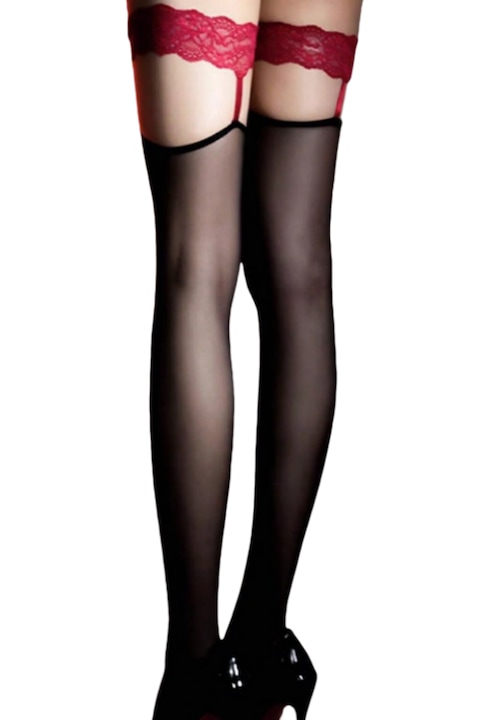 Ciorapi sexy transparenti cu dantela si jartiere YD-DL01rosu 119118, Rosu, S-L