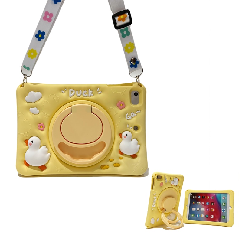 Husa tableta, cu inel suport si banda-snur, Husa de protectie din silicon rezistenta la socuri, Compatibil cu Apple iPad 9th/8th/7th generation iPad Air 3, iPad Pro, 10, 2/10, 5''，galben