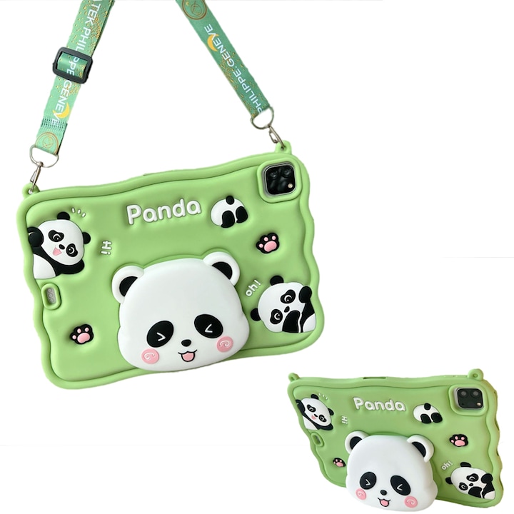 Tablet védőtok, Apple iPad Air4 / Air5 generációs készülékekkel kompatibilis, stresszoldó, puha szilikontok forgó állvánnyal / ceruzatartóval / vállpánttal / tollal 10, 9 és 11 hüvelykes tabletekhez (labubu)