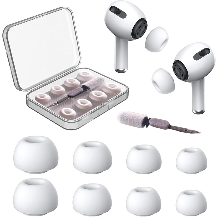 Set de tips pentru urechi, TREXORA, design reducere zgomot, silicon moale, alb