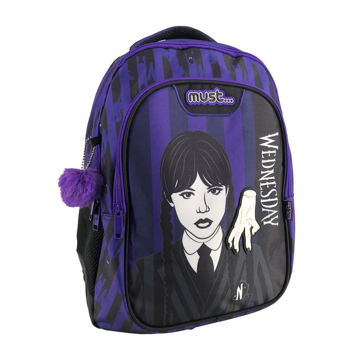 Ghiozdan Wednesday, 32x18x43cm, 3 compartimente, Must