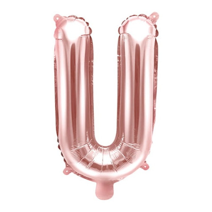 Fólia lufi U betűvel, PartyDeco, rózsaszín arany, 35 cm