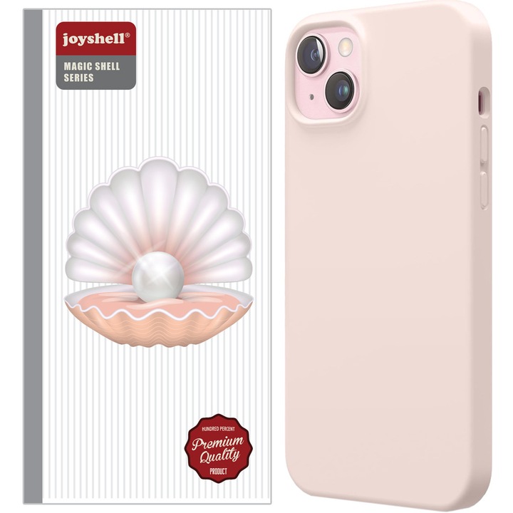Husa Joyshell pentru iPhone 14, SIlicon Catifelat Cu Interior Microfibra, Protectie la Camere, Roz deschis