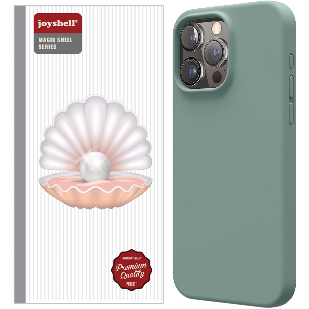 Husa Joyshell pentru iPhone 14 Pro, SIlicon Catifelat Cu Interior Microfibra, Protectie la Camere, Verde