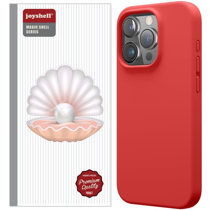 Husa Joyshell pentru iPhone 14 Pro Max, SIlicon Catifelat Cu Interior Microfibra, Protectie la Camere, Rosu