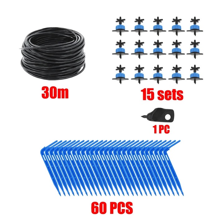 Система за капково напояване, 8 л, комплект от 4 клона, за оранжерийни растения, черен цвят