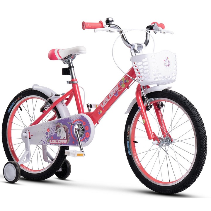 Детски планински велосипед с 18" колела, V-образни спирачки, помощни колела, розов, Велурен бебешки велосипед SPEED Genius за възраст 5/7 - между 110-125 см