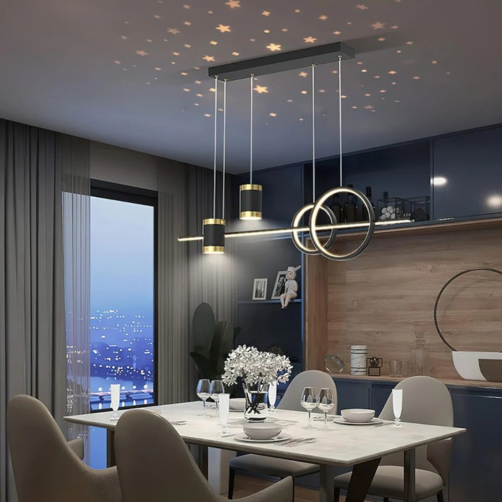 LED полилей MOON, 74W, висящ, димируем с дистанционно управление, 3 цвята на светлината, матово черно покритие, Ø100 см, интелигентно осветление за интериор