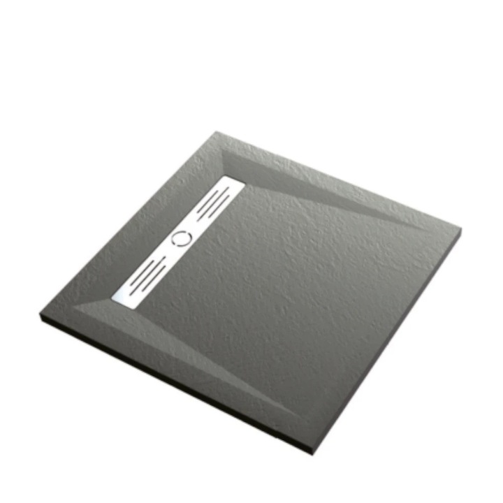 Cadita Dus Patrata HouseXL StoneCore Premium, 90x90 cm, Compozit Granit, cu Rigola Metalica Inclusa