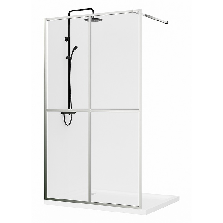 Paravan de duș walk-in 80x195cm, inox, sticlă securizată 6mm, profil crom