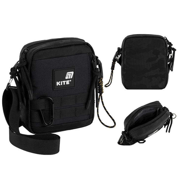 Geanta crossbody Kite pentru copii, neagra, 1L, curea reglabila, buzunare multiple – geanta practica si stilata pentru scoala sau oras
