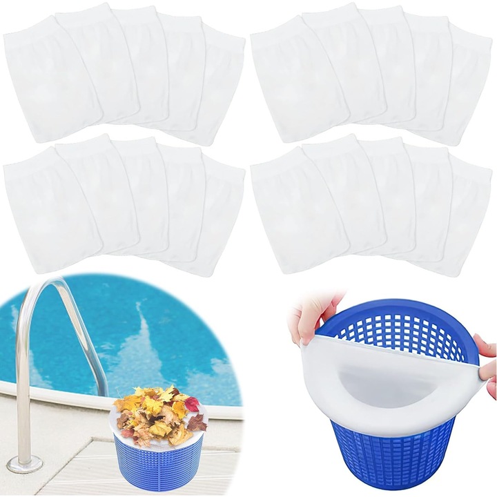 Комплект от 20 чорапа за скимер за басейн, OEMG®, еластичен материал, размер 22x13 см, предпазва филтриращата система, за филтриране на водата в басейна, за многократна употреба, бели