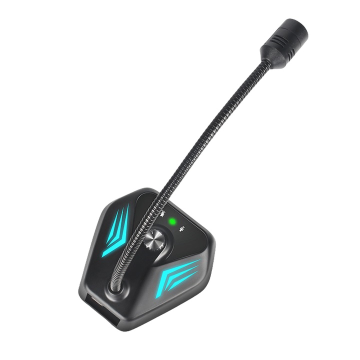 Кондензаторен микрофон, RGB светлинен ефект, USB, HD качество на звука, интелигентно шумопотискане, 360° всепосочно радио, защита от смущения, без забавяне, подходящ за пеене, игри, стрийминг на живо, запис, plug and play, черен