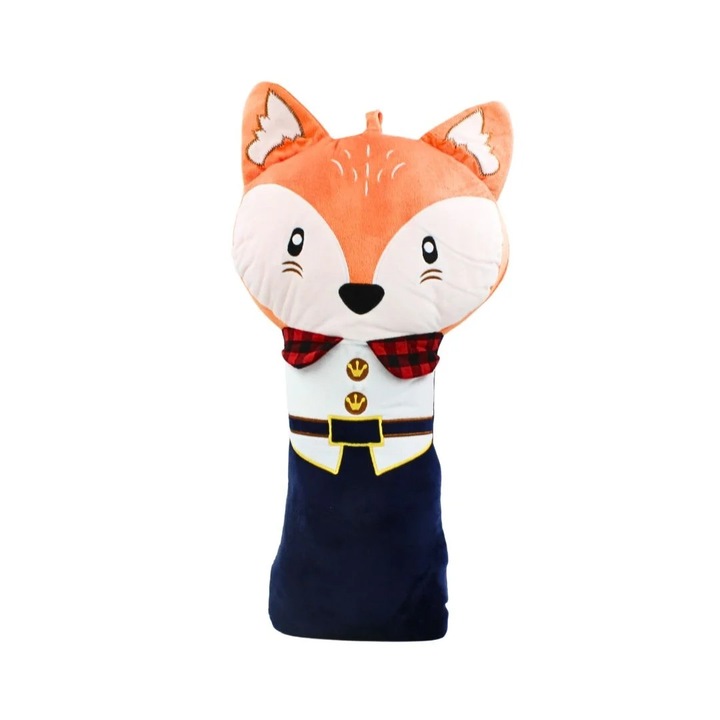 Perna pentru centura de siguranta copii, model Vulpe cu papion, Giftdesign, 50x25 cm, microfibra + bumbac PP