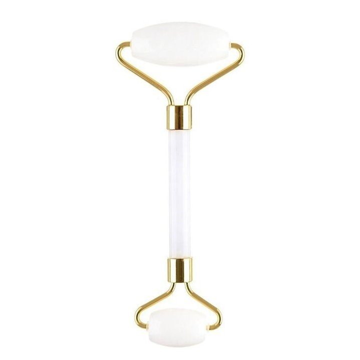 Macvi jáde kőhenger, arc- és testmasszázs, bőrfiatalító hatás és nyirokelvezetés, fehér