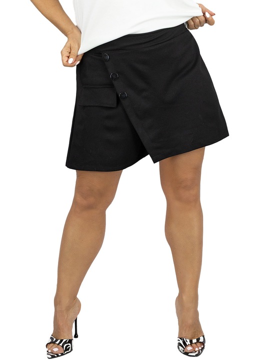 Fusta-pantalon dama 2 in 1, croi asimetric, talie elastica, negru – Agrafka, Negru