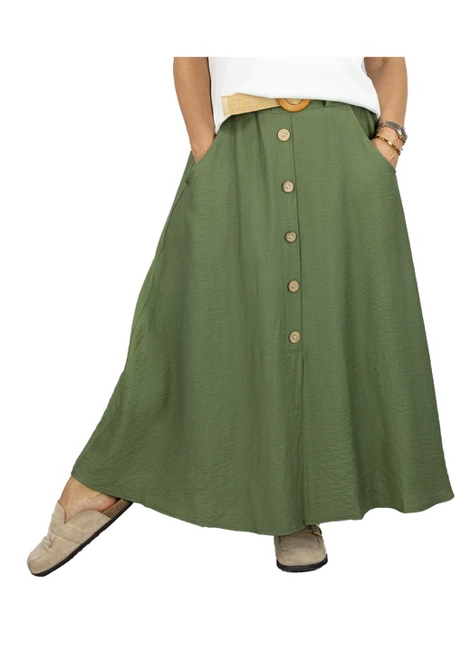 Fusta vaporoasa alba de vara, maxi, cu talie elastica si buzunare verde – Agrafka unisize