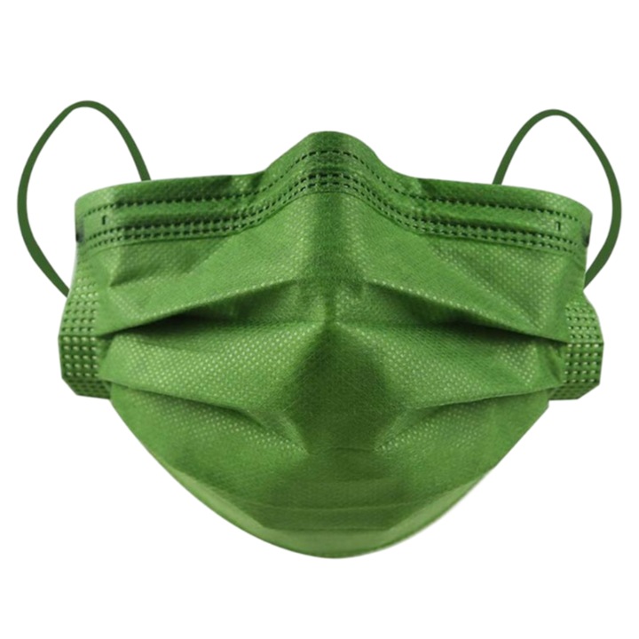 Set 50 masti medicale faciale de protectie, 4 straturi VIVID, de unica folosinta, nesterile, verde juniper, Schulzer