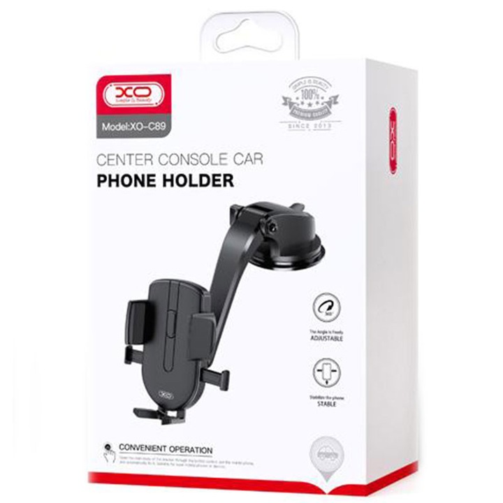 XO (C89) autós tartó, szorítókkal, szellőző, összecsukható, szorítókkal, Auto Gravity 360°, fekete