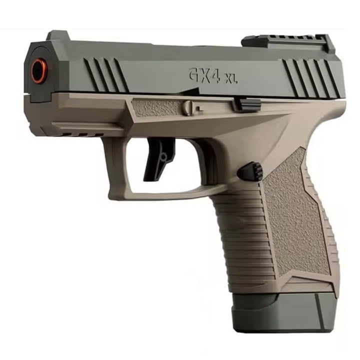 Pistol de jucarie GX4 cu Ejectie, Flippy, de Explozie de buzunar, Makara BLOWBACK, Gloante Moi pentru Copii, 15 x 13 x 3.5 cm, Negru Maro