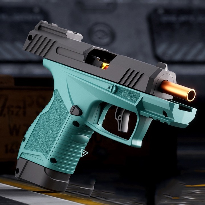 Pistol de jucarie GX4 XL, Negru Verde, 15x13x3.5 cm, cu 20 proiectile din spuma moale