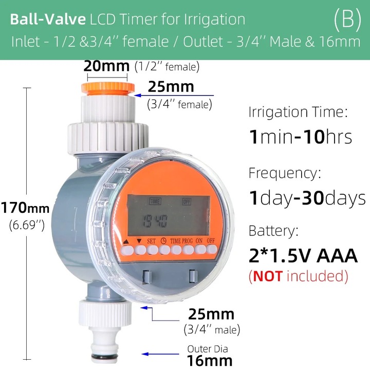 Програматор за спринклерна система, таймер със сензор за дъжд, 8 програми, LCD, 1/2''-3/4'', 1 брой