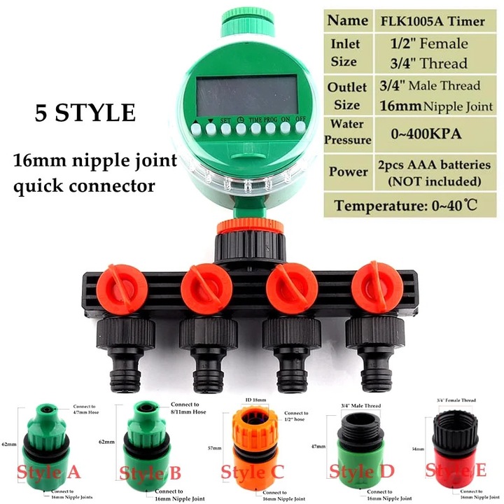 Комплект програматор за спринклерна система с LCD таймер, 4-пътен, бързи фитинги, 1/2" и 3/4"