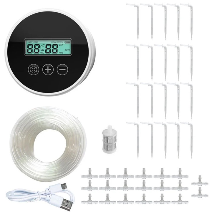 Комплект от 20 автоматични пипети за поливане, Смарт устройство за саксийни растения, Система за капково напояване, 10 м, Черен