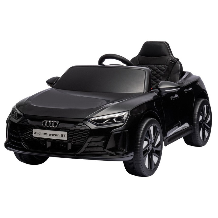 Masinuta electrica pentru copii Audi E-tron GT Black 70W cu licenta, oglinzi retrovizoare, roti din spuma eva, lumini LED, centura de siguranta, sistem troller pentru tractare, mufa MP3, slot usb, card microSD