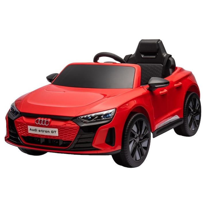 Masinuta electrica pentru copii Audi E-tron GT Red 70W cu licenta, oglinzi retrovizoare, roti din spuma eva, lumini LED, centura de siguranta, sistem troller pentru tractare, mufa MP3, slot usb, card microSD