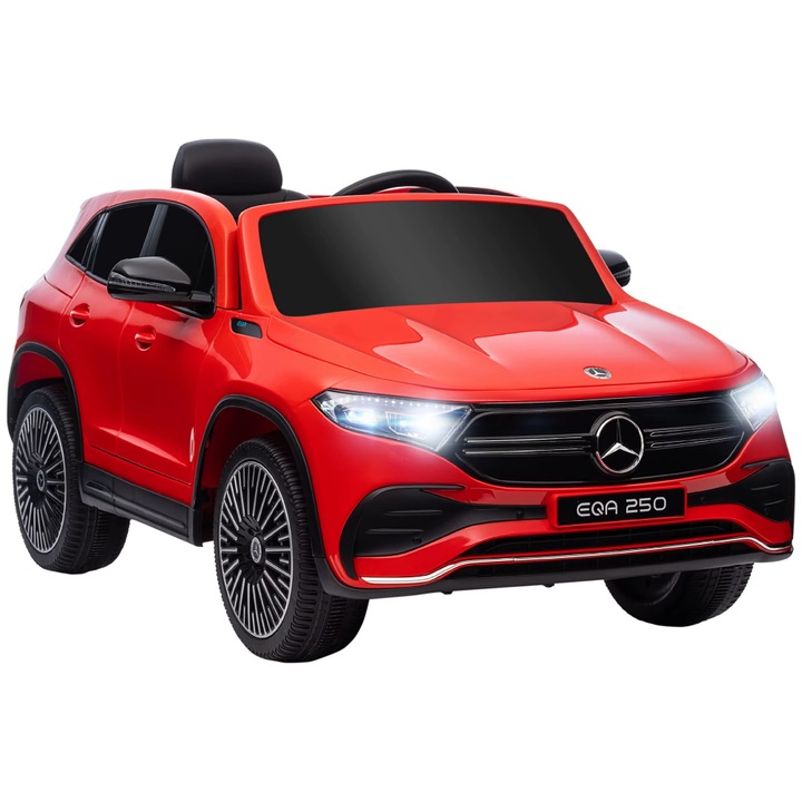 Masinuta electrica pentru copii cu licenta Mercedes Benz EQA Red, echipare premium, telecomanda 2, 4G, roti EVA, scaun din piele, 2 motoare, faruri si stopuri cu LED, deschidere usi, suspensii