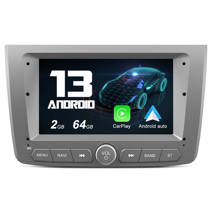 Radio auto Awesafe, Android 13, Pentru Alfa Romeo Mito 2008-2019, 2GB RAM, 64GB ROM, Ecran tactil de 7 inch, Carplay, Android Auto, Harta online, Bluetooth, Comenzi pe volan