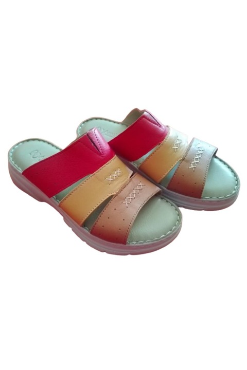 Saboti dama, Piele naturala, Anna Viotti D60-375, Rosu/Multicolor, 40