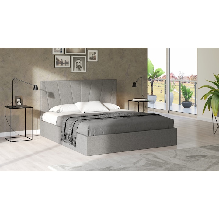 Pat Lotus, 160x200 cm, gri deschis, suport saltea din PAL