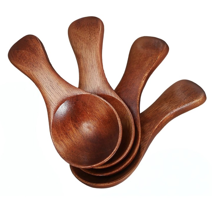 Set 4 linguri mici din lemn natural pentru condimente si servire - eMAG.ro