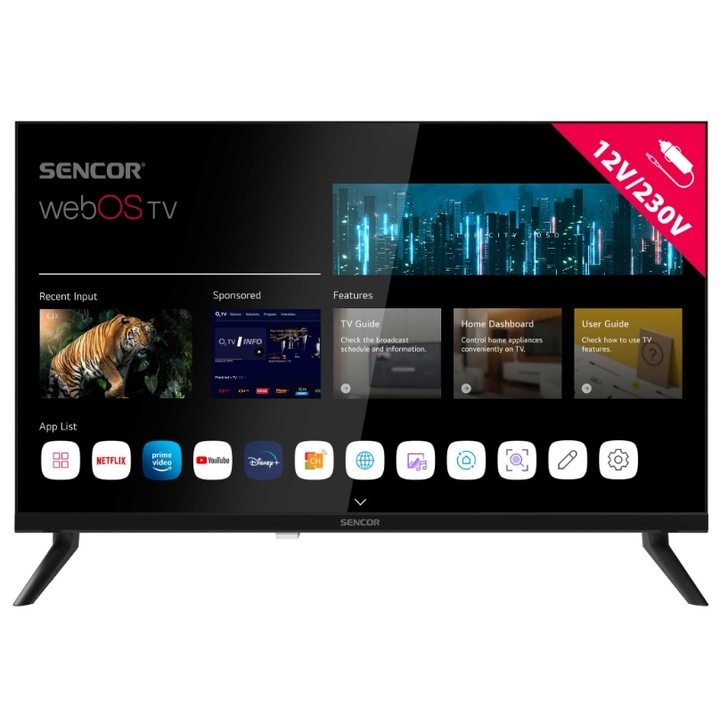 Televizor LED Sencor 61 cm 24" SLE 24S830MB, HD ready, Smart TV, 12/240V, WiFi, CI+