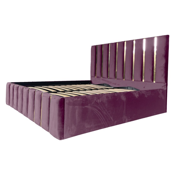 Pat dublu tapitat Nuba roz pudrat 160X200 cu somiera