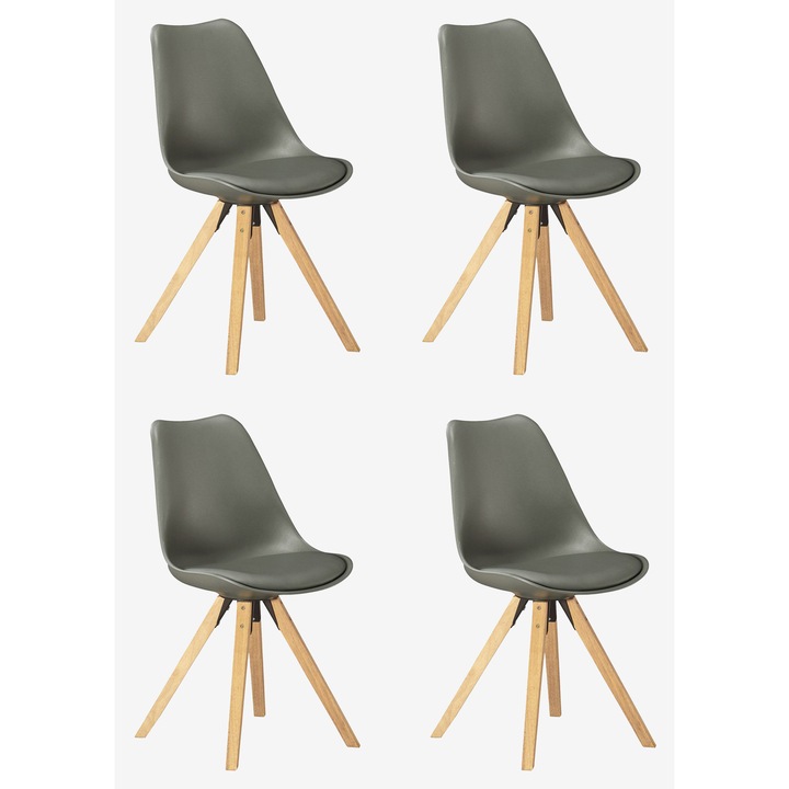 Комплект 4 стола за кухня Димка, Furniture Consulting, Натурални дървени крака, Сив