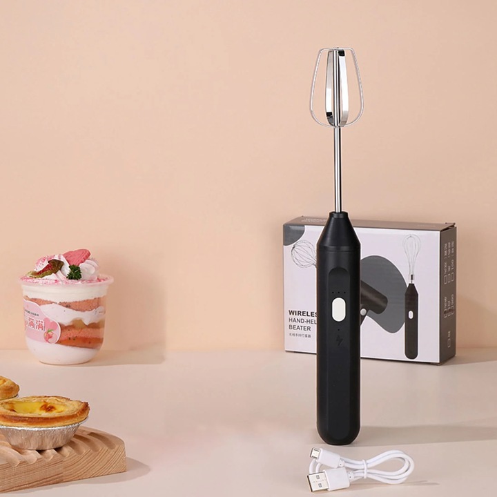 Mixer electric manual, negru, 16.6x5x13cm, plastic, set ustensile bucatarie