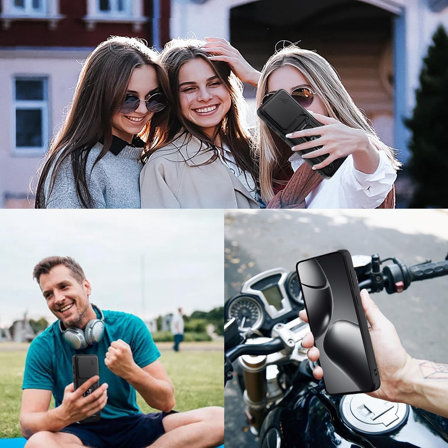 Husa telefon mobil pentru Xiaomi 14T Pro, Suport rotativ la 360°, Protectie lentile, Cu suport magnetic rezistent la socuri, Oududianzi, TPU/PC, Negru