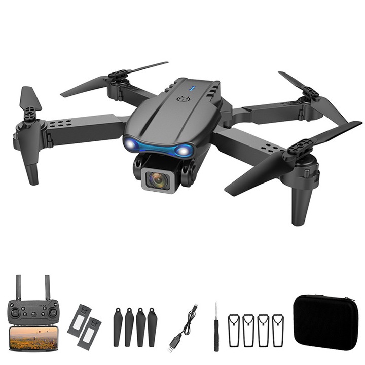 Drona pliabila 4K cu camera duala, OTTOOPPXXIN®, 50x zoom, gesturi inteligente, negru, set cu 2 baterii