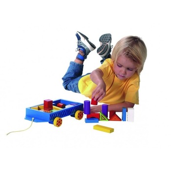 Remorca din lemn Eichhorn cu blocuri colorate Remorca din lemn Eichhorn cu blocuri colorate