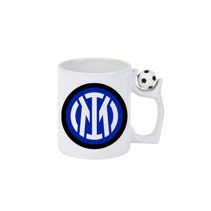 Cana ceramica cu maner fotbal antistres ' Inter Milan ', CadoulTauPreferat, alba, 350 ml