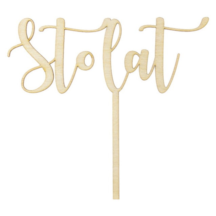 Topper tort PartyDeco "Sto lat", 15,5x14cm, din lemn, reutilizabil