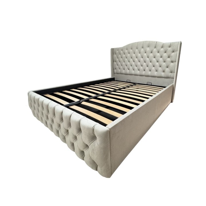 Pat dublu tapitat Luna crem cu somiera 160X200